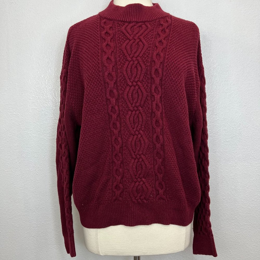 Urban Outfitters Red Cable‎ Knit Mock Neck Sweater Size Large Pullover